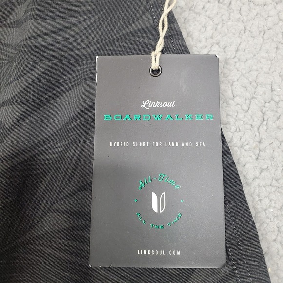 Linksoul Boardwalker Shorts Mens‎ 38" Board Shorts Black Leaf Print Hybrid Surf - Picture 10 of 14